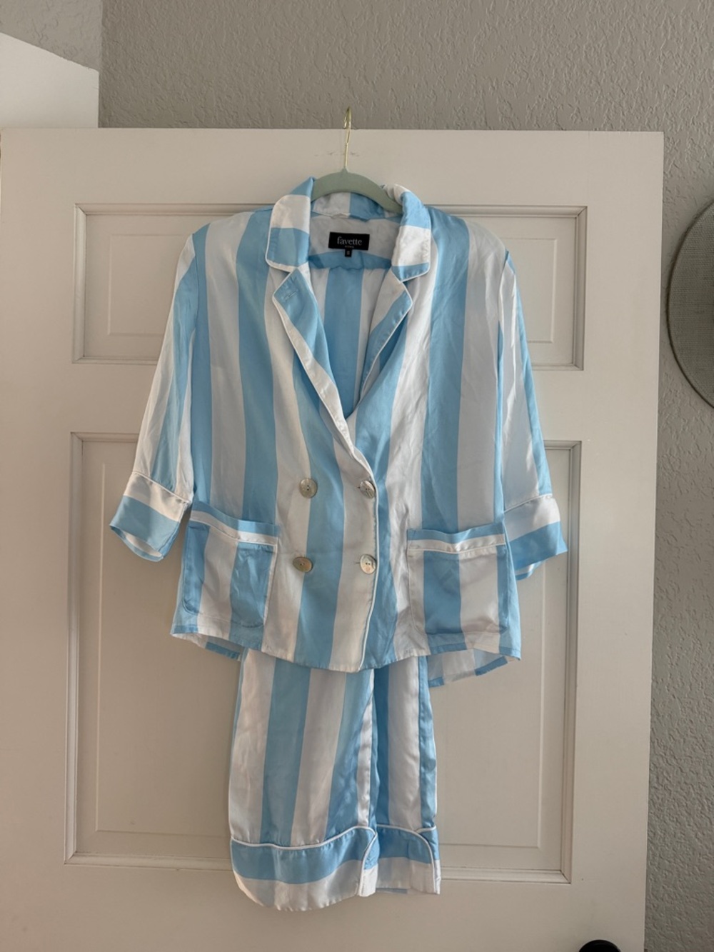 Favette Roma Blue & White Striped Silk Pajamas